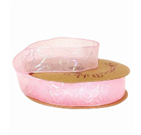 Лента органза 25мм*10ярд Перламутровые сердца розовый 