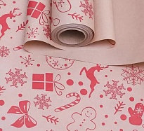 Бумага крафт 70см*10м 70г/м2 Рождество ягодный пунш