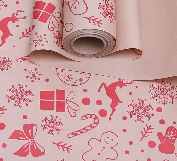 Бумага крафт 70см*10м 70г/м2 Рождество ягодный пунш