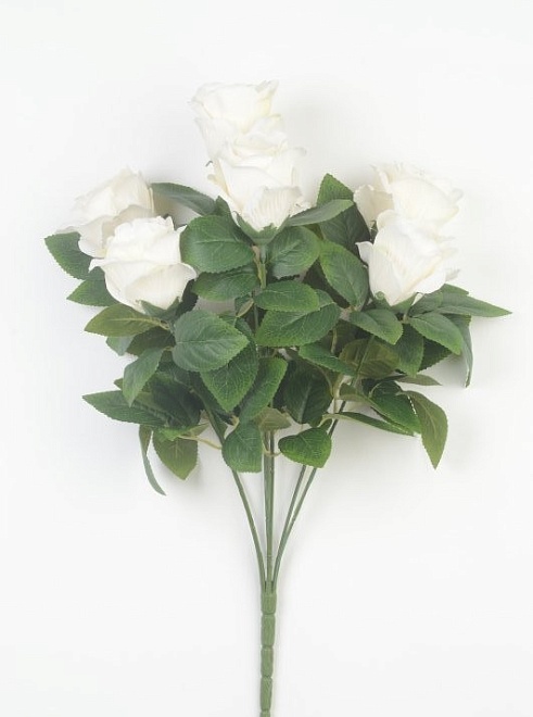 Розы в букете, искусственные, 7 голов, h52см, белый