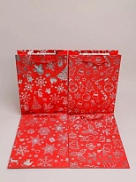 Пакет подарочный НГ 26*32*10см елочки красный