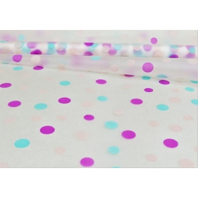 Пленка матовая 70см*08м CartaPack Трехцветный горох пудровый/бирюзовый/ярко-фиолетовый
