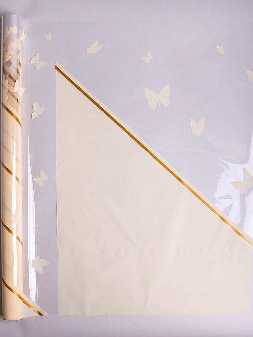 Пленка прозрачная 58см*10м Бабочки кремовый