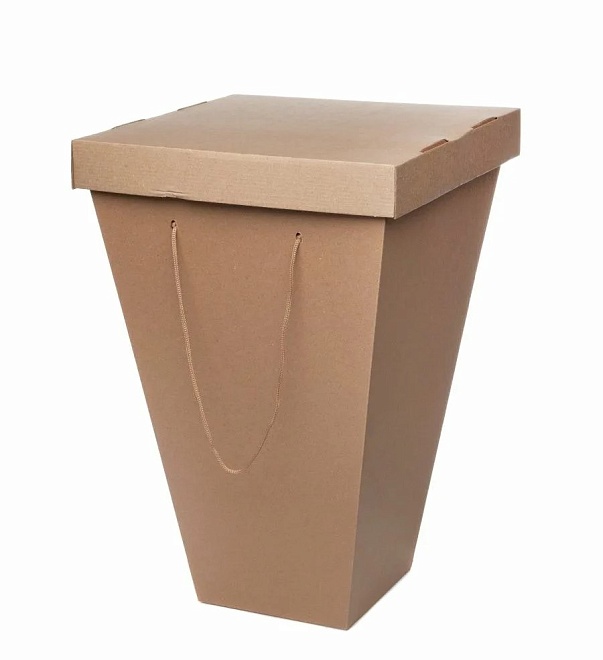 Коробка под цветы Трапеция 18*34*53см с крышкой крафт