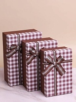 Коробка подарочная 21*14*8см Клетка с бантом коричневый 