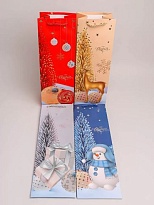 Пакет подарочный под бутылку НГ 35*9*12см микс 