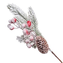 Ветка искусственная еловая с ягодами и шишкой h30см 