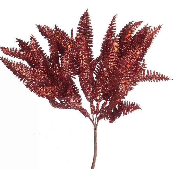 Ветка декоративная с глиттером h20см красный