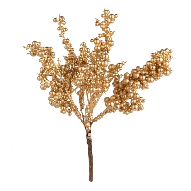 Набор веток с ягодами на вставках 5шт h19см золотой
