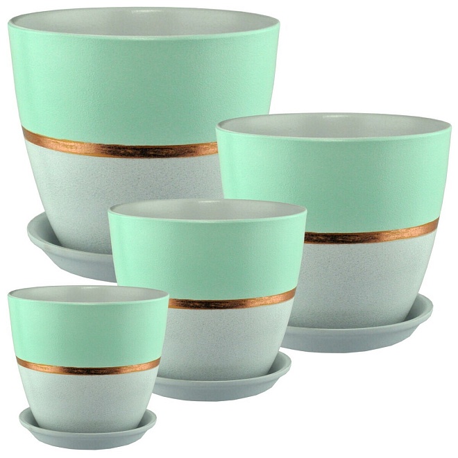 Горшок Бутон Эстет d15 h15см 1,7л с поддоном керамика бронзовый мятный