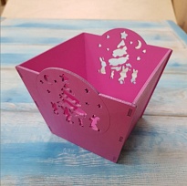 Кашпо из фанеры Зима 13,5*13,5*11см фуксия