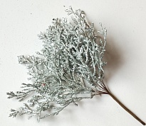 Ветка Туи с глиттером на вставке h20см серебряный