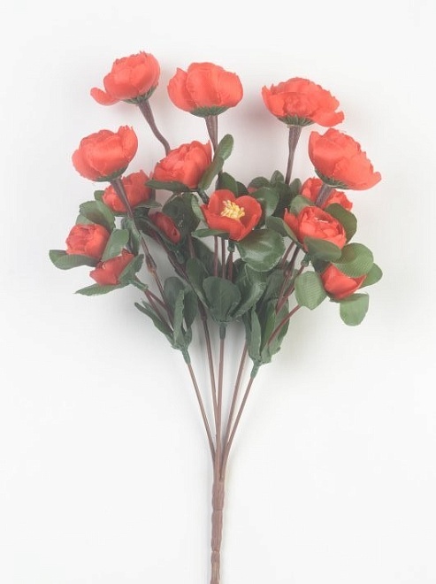 Камелия в букете, искусственная, 15 голов, h34см, красный