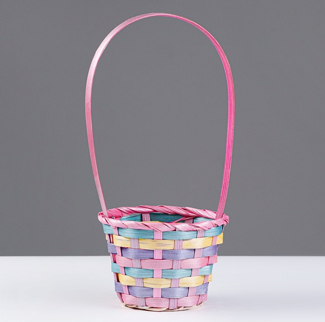 Корзина (бамбук) d13*h9,5*hh32см круг разноцветный