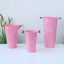 Вазон металл d20см*h40см с деревянными ручками  розовый