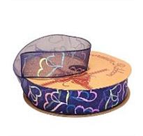 Лента органза 25мм*10ярд Перламутровые сердца синий