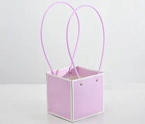 Пакет для цветов 12*12*13см сиреневый нежный с белыми линиями