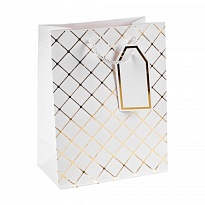 Пакет подарочный 18*23*10см Ромб белый