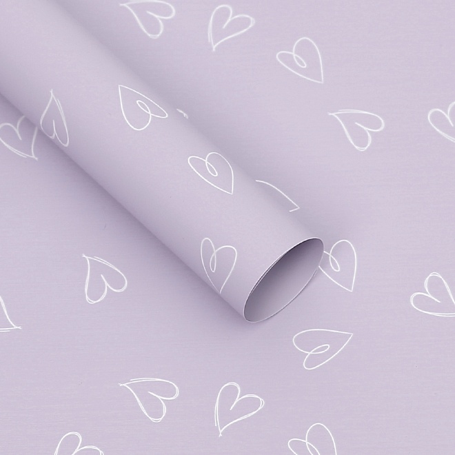 Пленка матовая 58см*10м Нежные сердца сиреневый