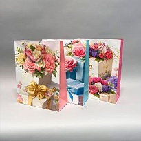 Пакет подарочный 31*40*12см Цветы микс