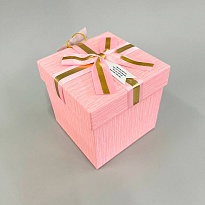 Коробка подарочная 13*13*13см Золотая полоса розовый