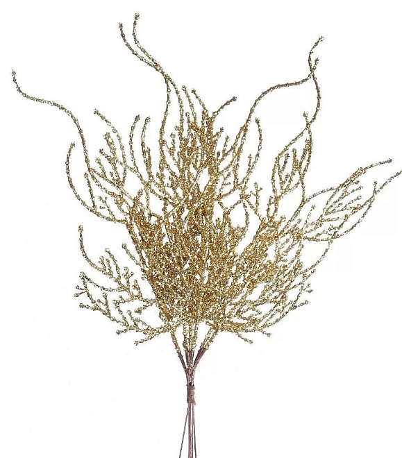 Ветка декоративная с глиттером h30см золотой