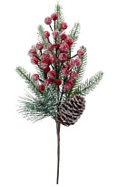 Ветка искусственная еловая с ягодами и шишкой h40см 