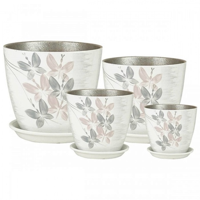 Горшок Бутон Вальс d21 h21см 5л с поддоном керамика серый