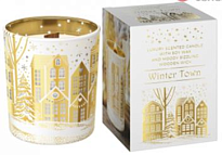 Свеча в стакане Bartek, 200г аромат Зимний городок деревянный фитиль
