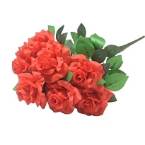 Роза в букете, искусственная, 9 голов, h60см, красный