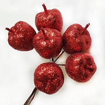 Вставка Яблоки 6шт d3*h12см с глиттером красный