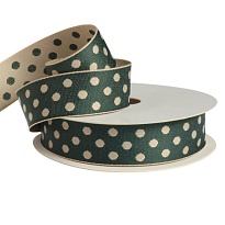 Лента хлопковая 26мм*12ярд Горох темно-зеленый