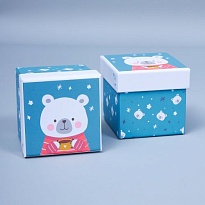 Коробка подарочная "Медвежонок" 8*8*6,5см голубой