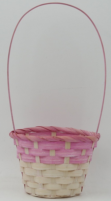 Корзина (бамбук) d13*h9,5*hh28см круг натуральный-розовый
