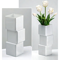 Ваза из стекла Квадрат Смещенный d10*10*h30см белый