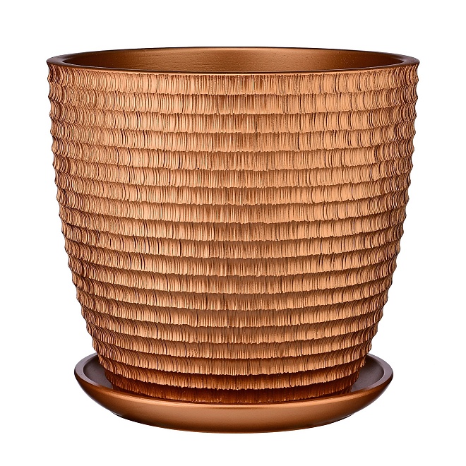 Горшок Бутон Плиссе d36 h33см 22л с поддоном бетон бронзовый