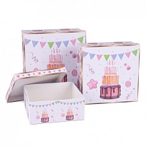 Коробка квадрат Вкусный торт 25*25*12см белый