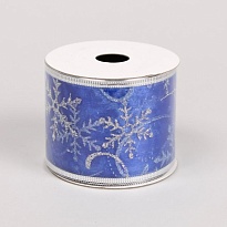 Лента декоративная НГ 6,3см*10ярд со звездочками синий