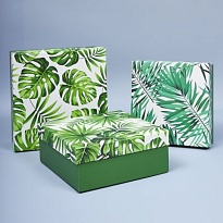 Коробка подарочная "Тропики" 20*20*7см зеленый