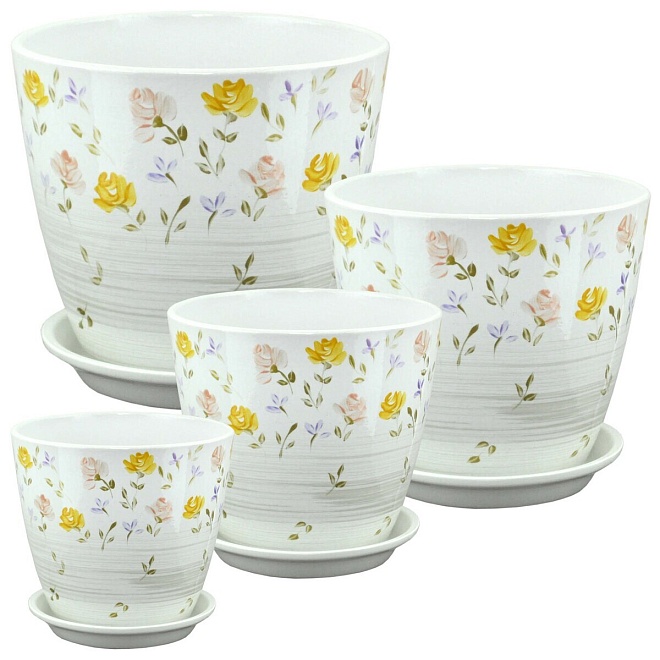 Горшок Бутон Ситец d21 h21см 5л с поддоном керамика 