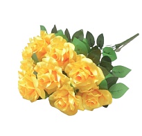 Роза в букете, искусственная, 9 голов, h60см, желтый
