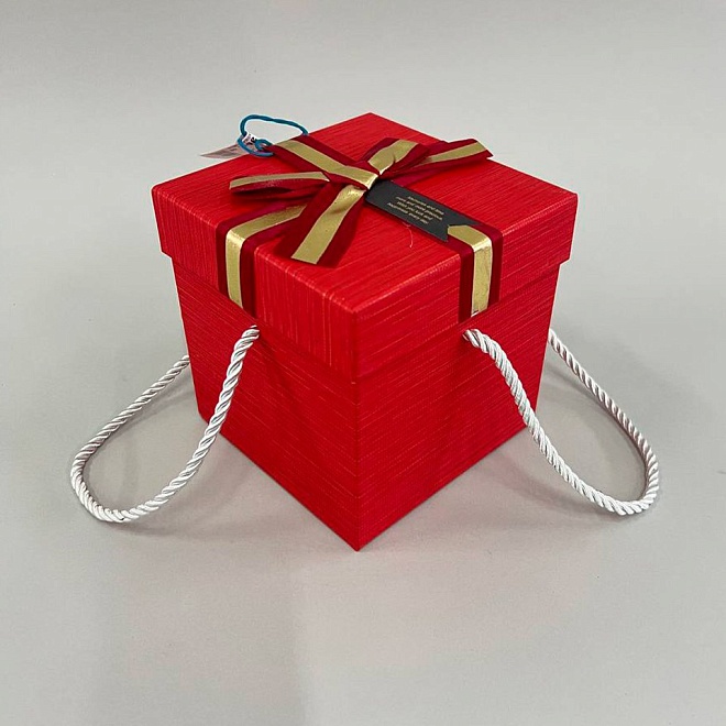 Коробка подарочная 13*13*13см Золотая полоса красный