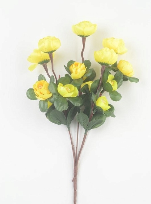Камелия в букете, искусственная, 15 голов, h34см, желтый
