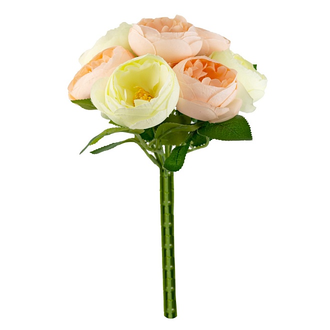 Ранункулюс в букете искусственная 7голов h27см белый персиковый