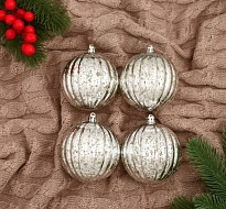 Елочные игрушки Шар Винтаж d8см 4шт пластик серебряный