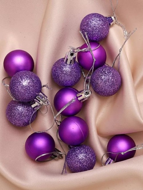 Елочные игрушки Шар d3см 12шт пластик фиолетовый