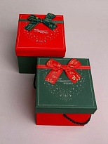 Коробка подарочная 13*13*13см с бантом красный зеленый