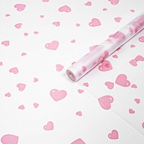 Пленка матовая 60см 200гр Сердечки разные нежно-розовый