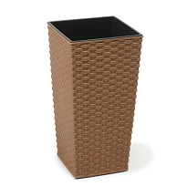 Кашпо Ламела Финезия ECO 35*35 h68см 23,5л с вкладкой пластик rattan натуральное дерево
