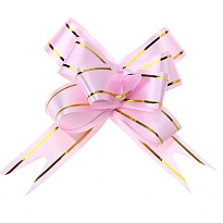 Бант бабочка 50мм с золотой полосой розовый